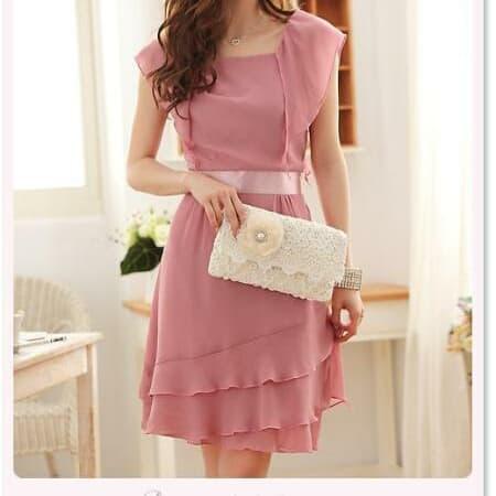 Jual Chiffon Dress with Lining and Belt 