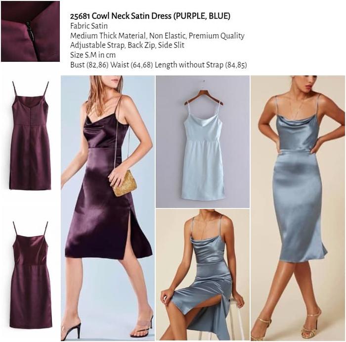 Jual Cowl Neck Satin Dress (PURPLE,BLUE 