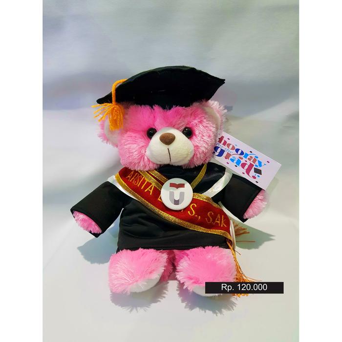 Gambar Boneka Wisuda Puffy Bear 30cm plus Bordir Selendang - Merah Muda dari Bonekabandung_NEW undefined Tokopedia