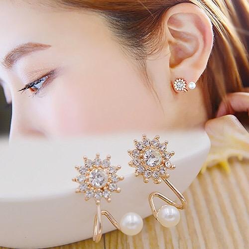 Gambar Anting Import Jepit Cuff Mutiara Bunga Silver - Emas dari Blessing Abundantly undefined Tokopedia