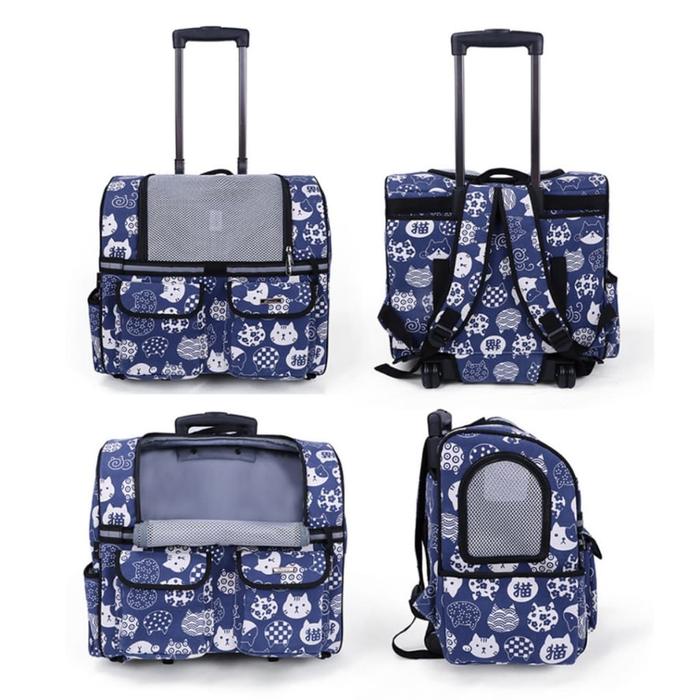 Gambar PE118 Pet Dog Cat Luggage Backpack Tas Koper Stroller Anjing Kucing - Cat Blue dari Ahoki PetShop undefined Tokopedia