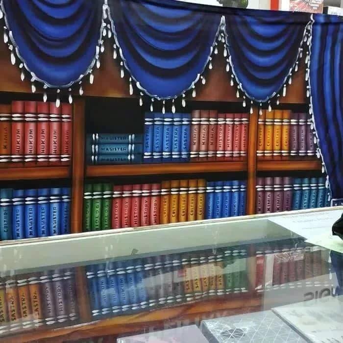 Gambar Background foto kain 2,5x3 meter Rak Buku - Biru dari Agisolshop undefined Tokopedia