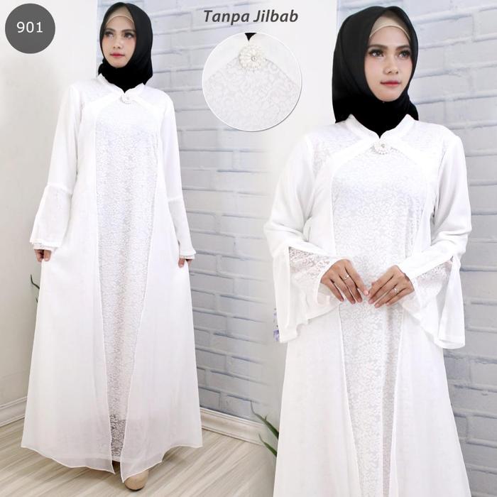 Jual Gamis Putih Syari Full Brukat Tebal Bahan Chiffon Sifon Busana Muslim Jakarta Barat Gamispremi Tokopedia
