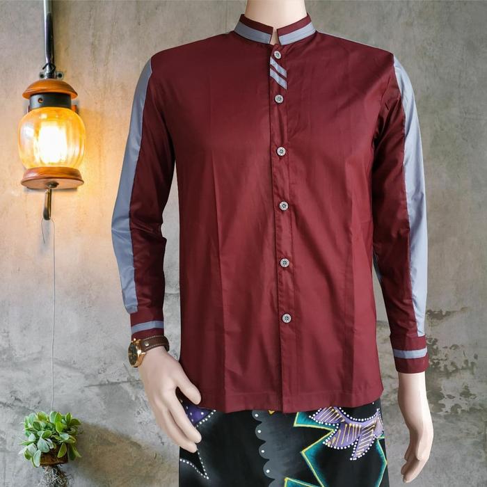 Gambar Baju koko merah maroon kombinasi lengan abu2 - Merah, S dari Liana_OnlineShop undefined Tokopedia