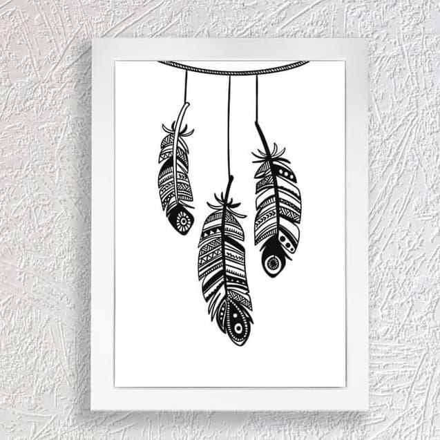Gambar Poster Premium Hiasan Dinding Lukisan Bulu Ayam Hitam Putih - Putih dari HnD 83 shop undefined Tokopedia
