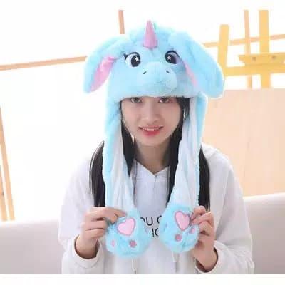 Gambar Topi Kelinci TIKTOK lucu unik Telinga ditarik bisa naik turun/ kado - Unicorn Biru dari Milias Asesoris undefined Tokopedia
