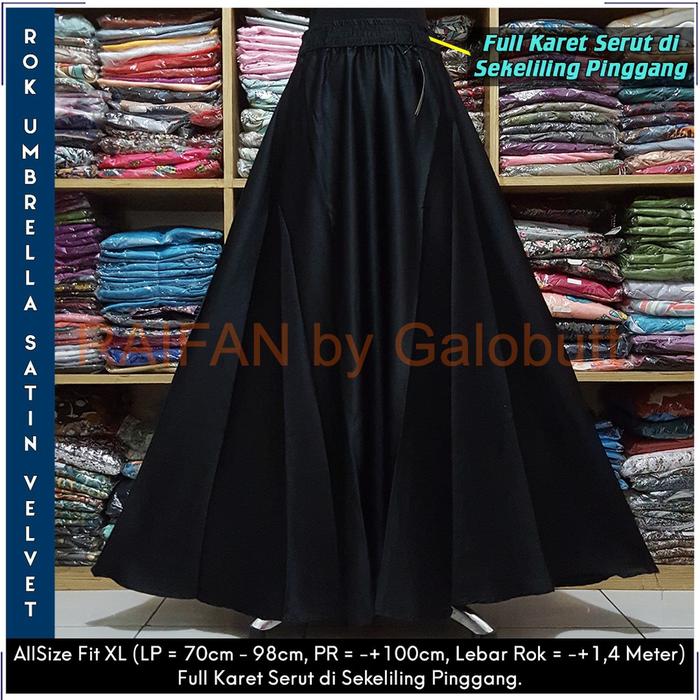 Jual Rok Payung Satin Velvet Lebar Polos Full Karet Pinggang Karina Hitam Jakarta Barat Lili Liana Tokopedia