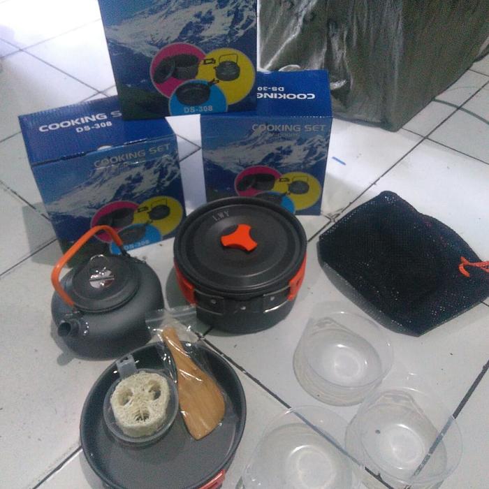 Gambar peralatan masak camping Cooking set + teko DS -308, nesting camping dari Pintu rimba outdoor undefined Tokopedia