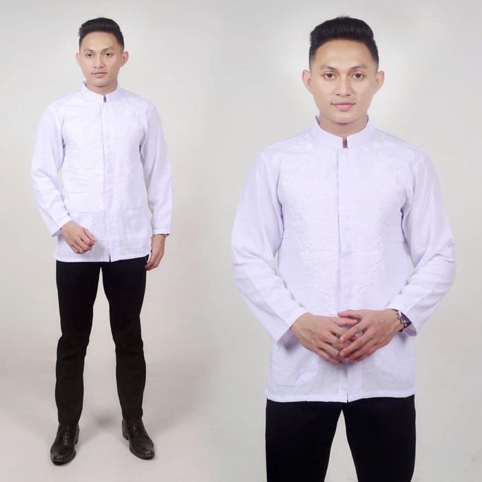 Gambar JASKO JAS KOKO BATIK BORDIR BAJU KOKO KEMEJA HEM BATIK BORDIR HITAM - Putih dari Aneka Batik Modern undefined Tokopedia