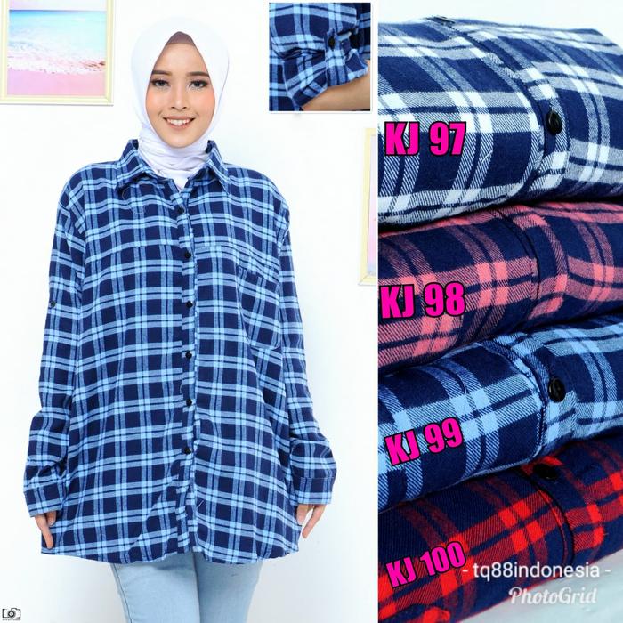 Gambar Kemeja flanel cewek/kemeja flanel jumbo/kemeja cewek/kemeja terbaru - Lis Krem dari Tq88indonesia undefined Tokopedia