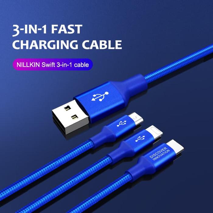 Gambar Nillkin Swift 3-in-1 Micro USB / USB-C / Lightning Fast Charging Cable - Hitam dari unomax undefined Tokopedia