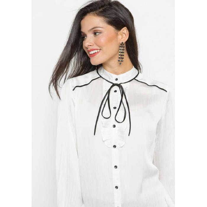 Gambar Minimal Ruffle Tunic With Contrast Piping Broken White - S dari Minimal undefined Tokopedia