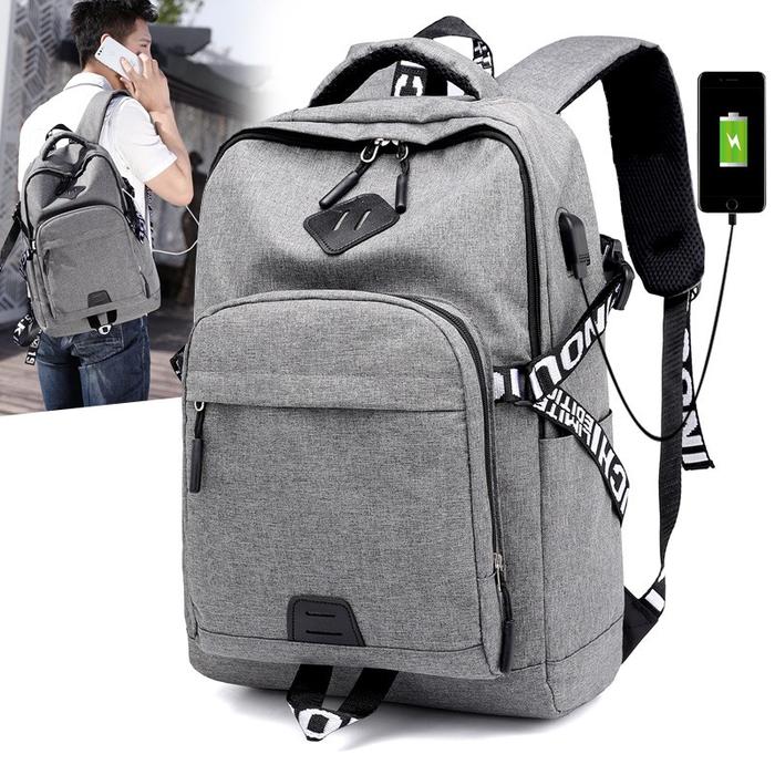 Gambar Techdoo Tas Ransel Pria Kanvas Usb Charger Backpack TR204 - Biru dari Techdoo undefined Tokopedia