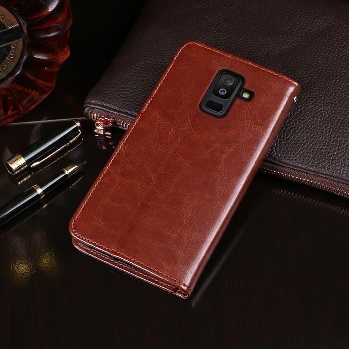 Samsung Galaxy A6 Plus A6Plus A6+ Flip Wallet Kulit Leather Cover Case  Coklat, Samsung A6 Plus