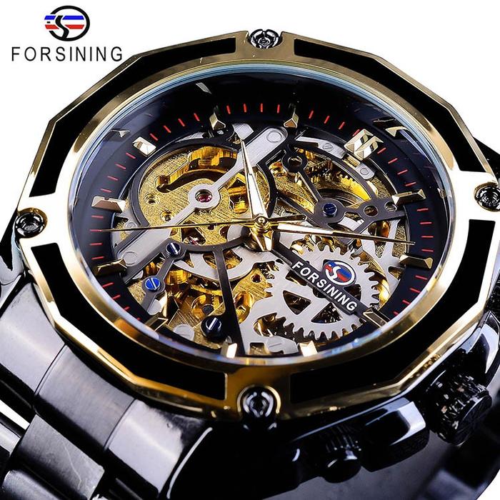 Forsining Jam Tangan Pria Mekanik Otomatis Tapak Skeleton Stainless Emas  di Aghista Official Tokopedia