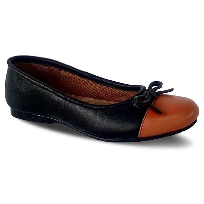 Jual Sepatu Kulit Wanita Flat Shoes Pump F01 Black Tan Atmal