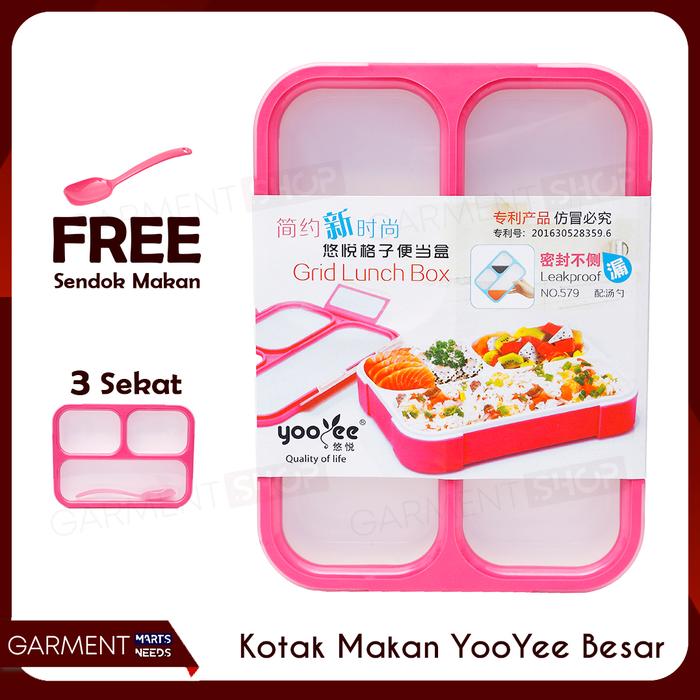 Gambar Kotak Makan Yooyee Besar Dewasa 3 Sekat ORIGINAL - Merah Muda dari GarmentMarts undefined Tokopedia