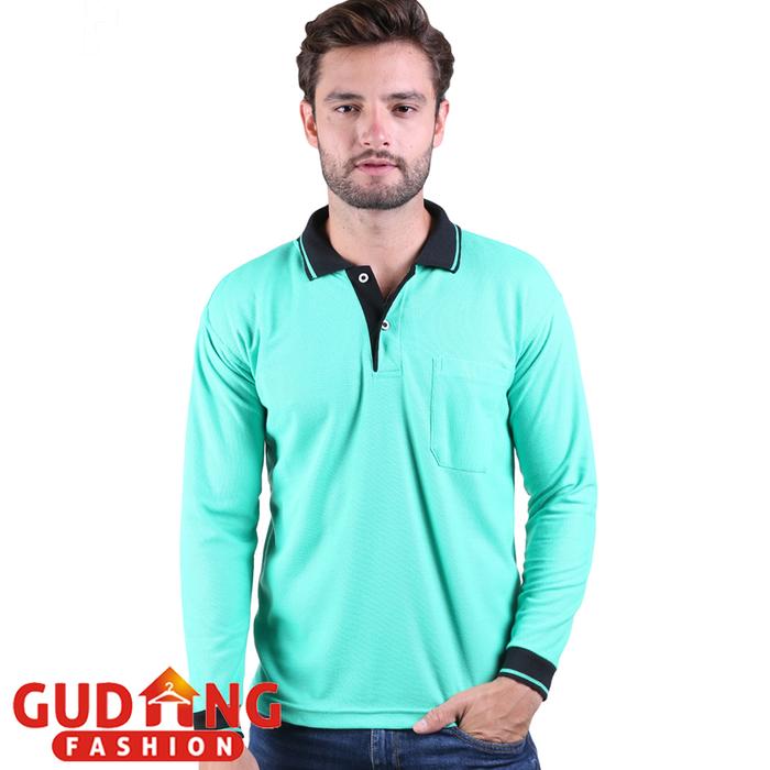 Gambar Kaos Kerah / Polo Shirt Pria Lengan Panjang - Basic Kombinasi - Turquoise, M dari Gudang Fashion Id undefined Tokopedia