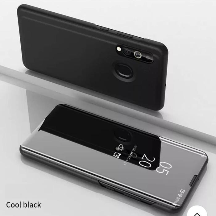 Samsung Galaxy M30 Flip Clear View Standing Cover Luxury Mirror case  Biru, Samsung M30