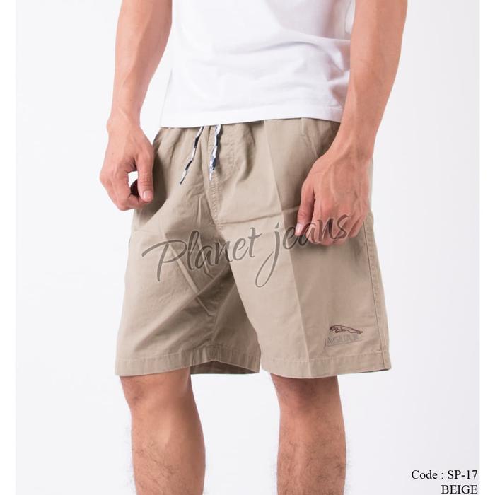 Celana pendek cargo polos cream pria short pants pinggang karet SP17 L