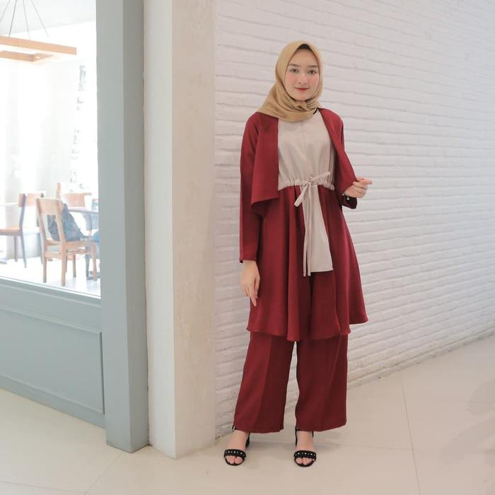 Gambar Indri Set / Fashion Muslim / Busui Friendly - Maroon Abu dari ribut store undefined Tokopedia