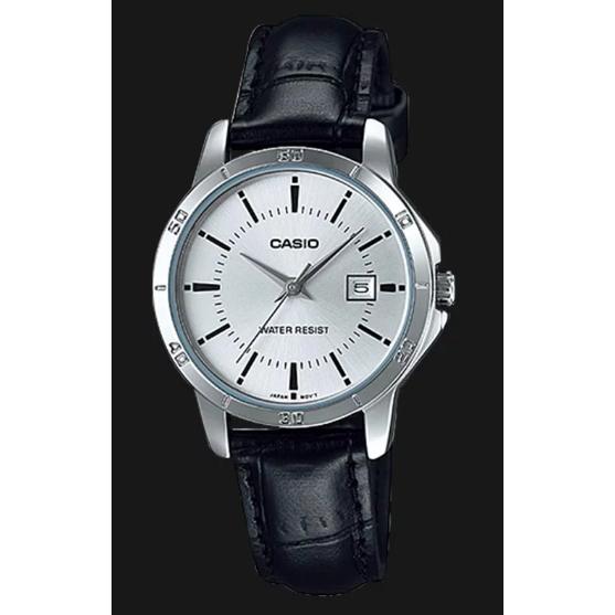 Casio LTP-V004L-7AUDF Ladies Silver Dial Black Leather Strap di Watch  Empire Tokopedia
