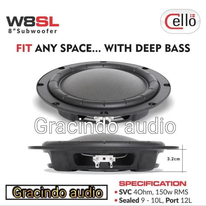 Jual Subwoofer Cello 8inch slim W8SL 