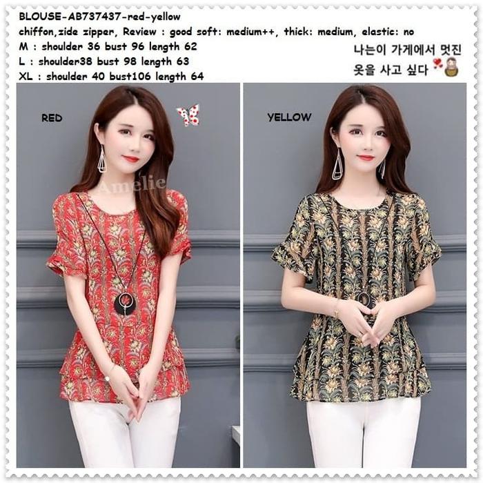 Gambar AB737437 Baju Atasan Wanita Blouse Sifon Korea Import Merah Red Yellow - YELLOW M dari Amelie Butik Wholesale undefined Tokopedia