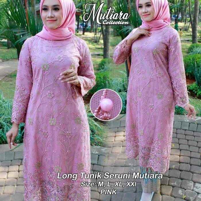Gambar SETELAN KEBAYA TULLE SEMI GAMIS MUTIARA - Merah Muda, L dari Skamba store undefined Tokopedia