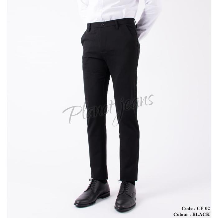 Jual Celana Kain Bahan Stretch Kerja Slimfit Pria Formal Hitam Polos Jakarta Utara Planet Jeans Tokopedia