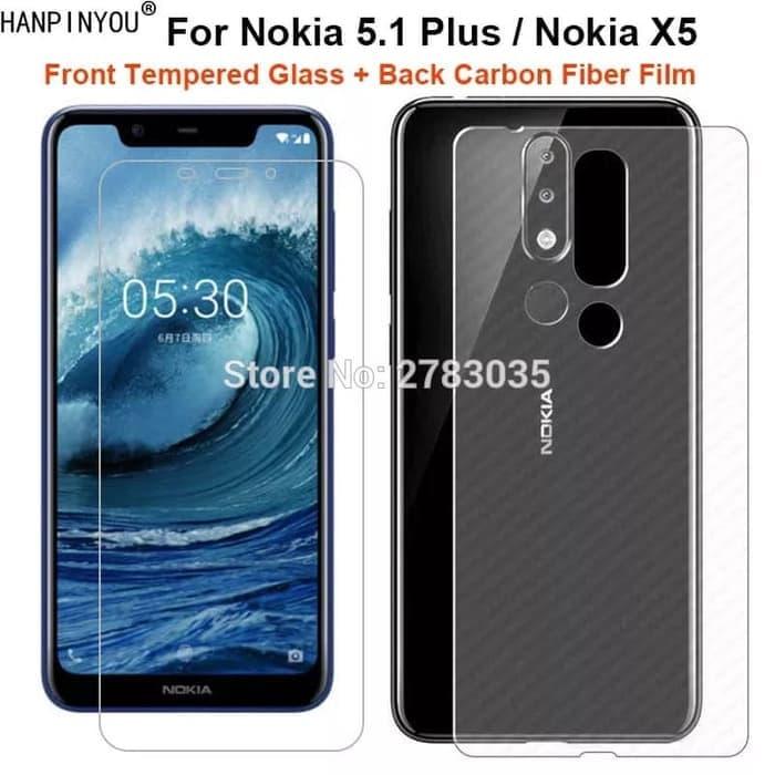 Gambar TEMPERED GLASS NOKIA X5 5 1 PLUS DEPAN BELAKANG SKIN CARBON FIBER dari GIANT ACC HP undefined Tokopedia