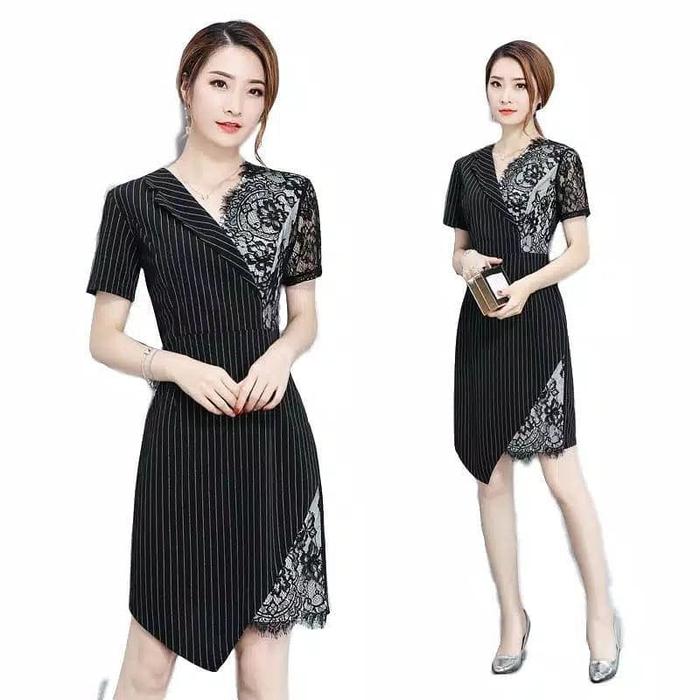 Jual Baju Gaun Import Premium Korean Model Kerah Leher V Neck Stitching M Jakarta Utara Jvin Shop Tokopedia