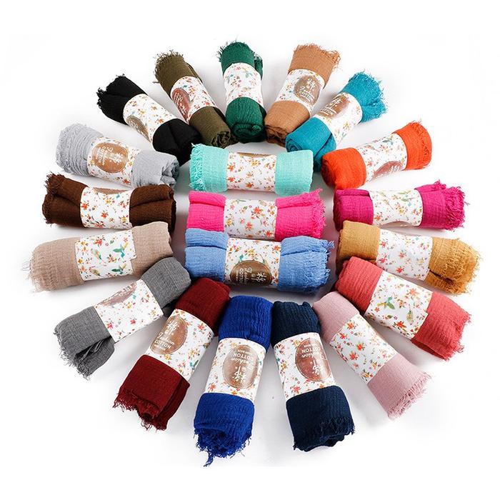 Jual Plain Pleated Crinkle Cotton Viscose Shawl Tudung Hijab Head