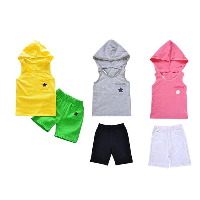 Jual Set 2Pcs Kaos T-Shirt Tanpa Lengan dengan Hoodie Kota