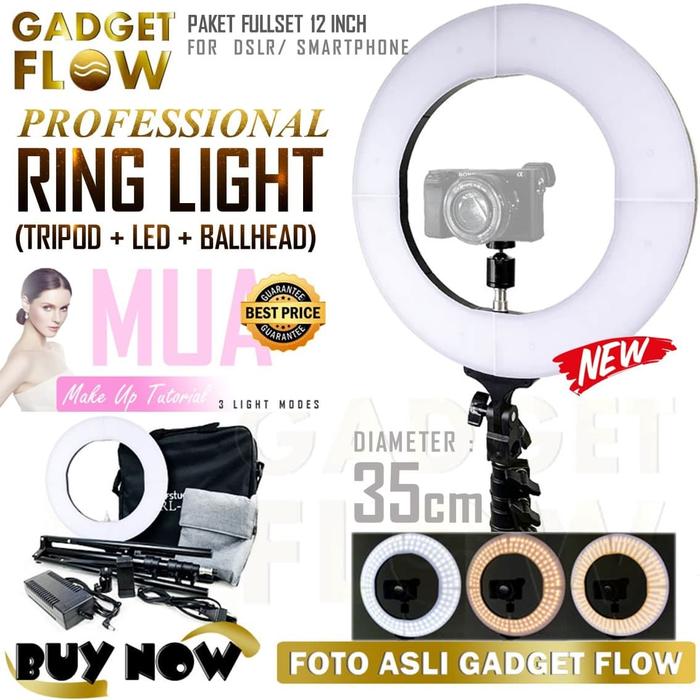 Gambar PAKET Ring Light LED 35 cm Full Set Beauty Vlogger Make Up DSLR HP dari Gadget Flow undefined Tokopedia