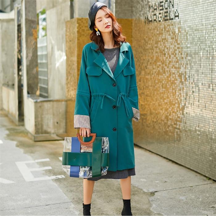 Jual women long blazer jacket loose retro casual outerwear trench