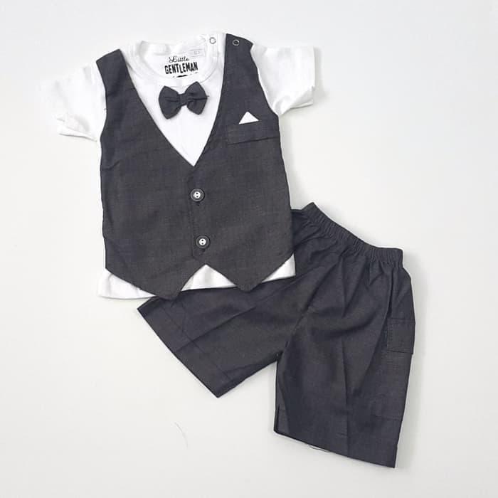 Gambar Baju anak Bayi laki 0 1 2 3 4 5 6 bulan Setelan Jas Tuxedo Pesta hitam dari railen kids clothes shop undefined Tokopedia