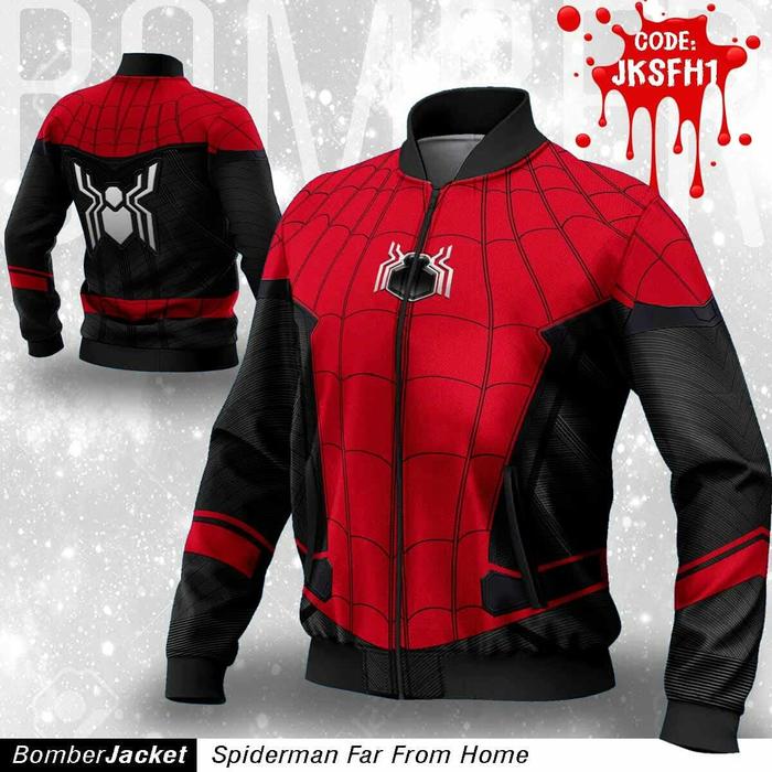 Jual bommber spiderman far from home Merah, XL Jakarta Utara