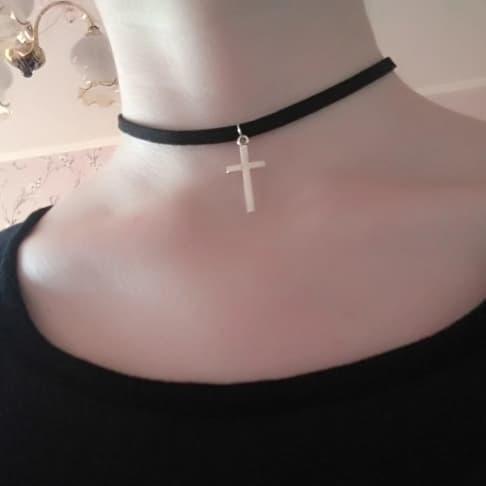 Jual Choker Necklace Black Leather 
