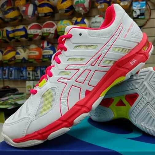 white and pink asics