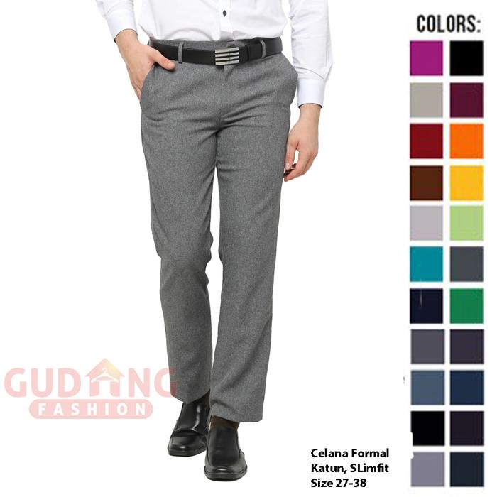 Gambar Celana Panjang Formal Pria Slim Fit / Celana Bahan Kain Katun / Celana Kerja Kantoran Hitam Abu Navy Biru Tua Cokelat Size 27-38 - Abu Muda, 28 dari Gudang Fashion Id undefined Tokopedia