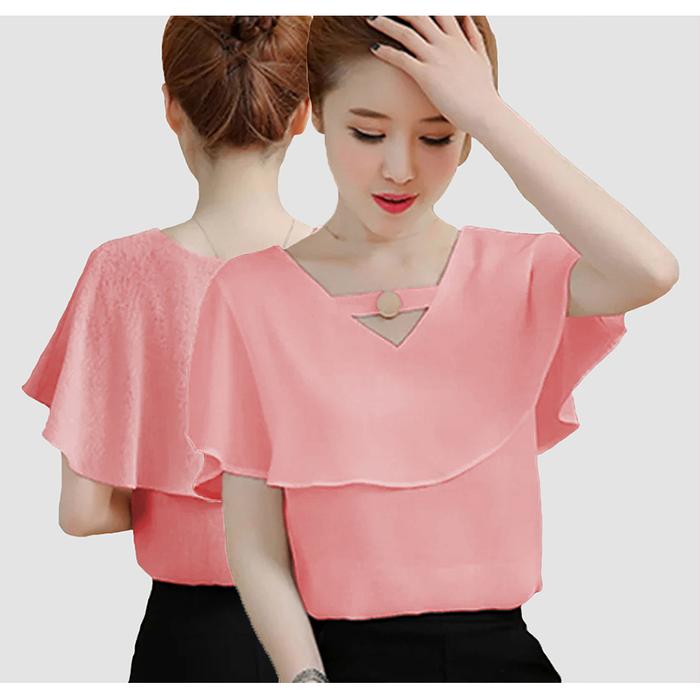 Gambar NOSH Blouse Korea Style Variasi Kancing Emas Model Dobel Layer Arreum - Pink, M dari NOSHFashion undefined Tokopedia