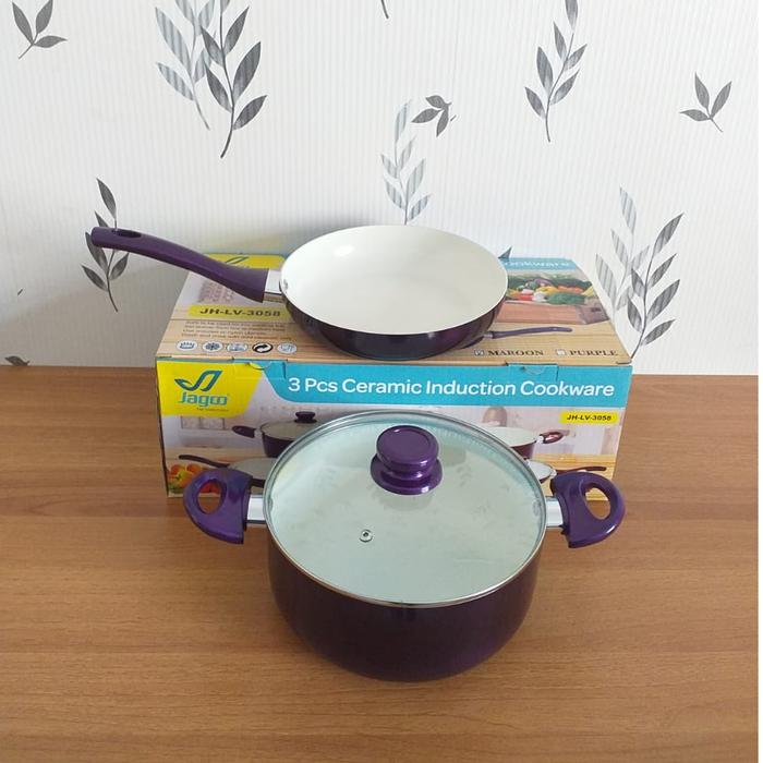 Gambar Panci set 3 Pieces Ceramic Induction Jagoo JH-LV-3058 - Ungu dari Pusat Grosir Sidoarjo undefined Tokopedia