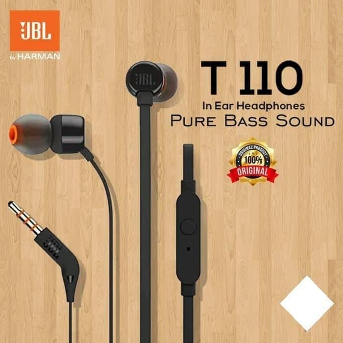 JBL headset T110 pure bass earphone with mic original IMS by harman Hitam