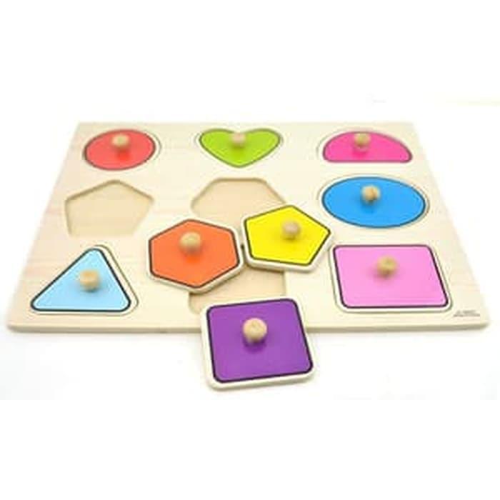 Gambar Mainan Edukasi Anak - Puzzle Knop Kayu Bentuk Geometri Shapes Wooden dari Lucky 88 toy undefined Tokopedia