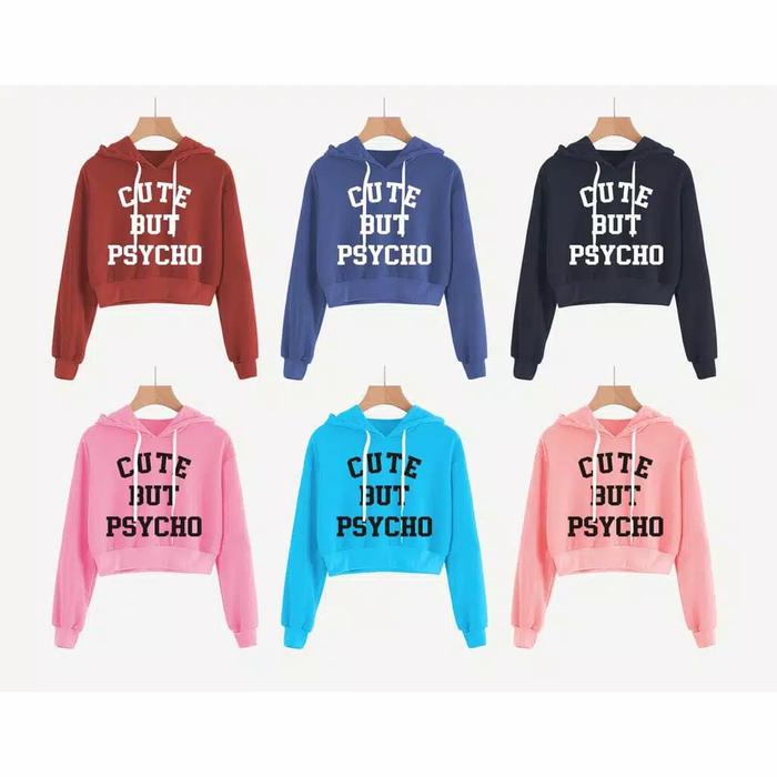 Gambar Sweater Hoodie Crop Murah / Sweater Hoodie Crop CUTE BUT PSYCO - Cream dari ArafahStore01 undefined Tokopedia