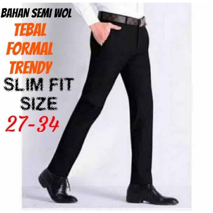 Gambar celana panjang bahan kerja pria/formal/slim fit (size 27-34)-hitam - Hitam, 27 dari Dmoyzan_sob undefined Tokopedia
