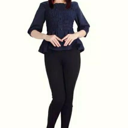 Gambar blouse kerut tangan 3/4 kancing depan - Navy, Allsize dari Toko Saudara_NEW undefined Tokopedia