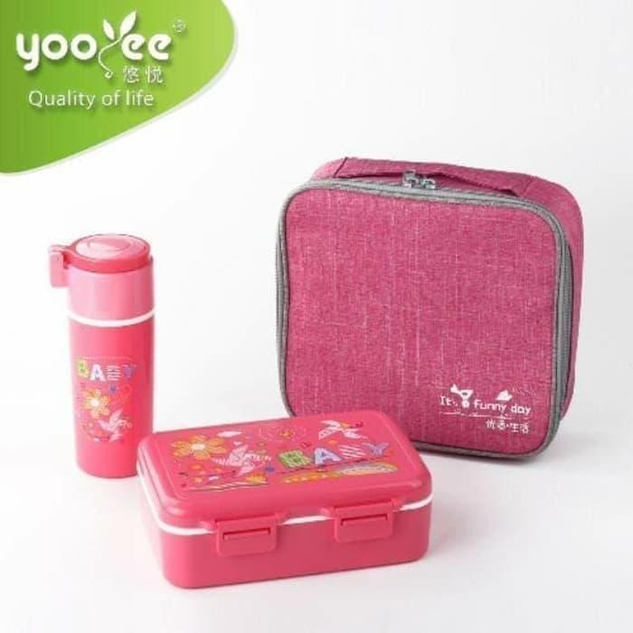 Gambar LUNCH BOX SET YOOYEE 628 (LUNCHBOX+BOTTLE+BAG) HIJAU DAN PINK BPA FREE - Hijau dari Orinoco Smart Living undefined Tokopedia