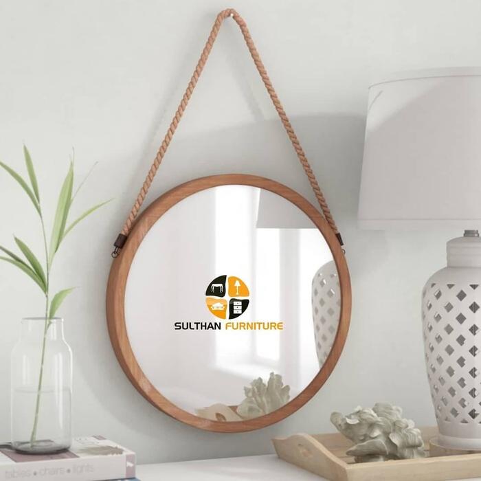 Gambar Cermin Bulat Gantung Minimalis - Cermin Hias Bundar Kayu Jati dari sulthanfurniture undefined Tokopedia